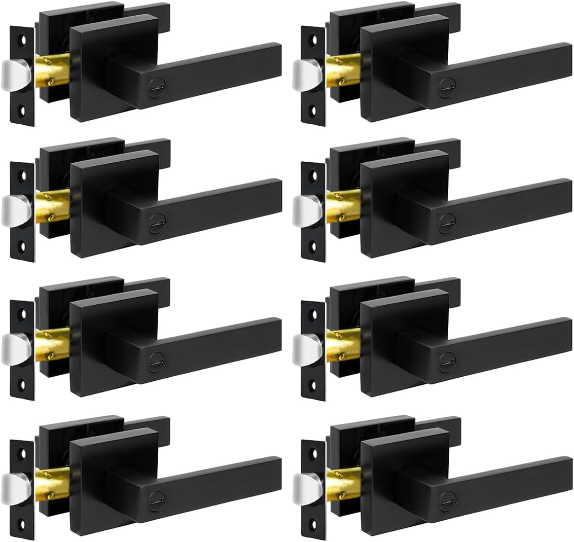 Privacy Door Levers, 8 Pack Matte Black Door Handles Bed and Bath Door Locks Int-image