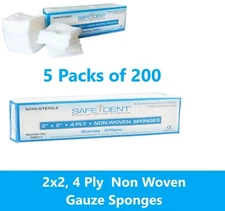 2x2 Non Woven Sponges 4-Ply, Non-Sterile Cotton Dental Gauze (1000 Pack) OSHA +