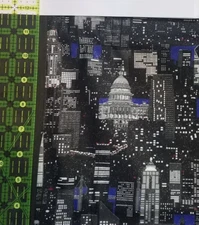 Night Time Big City Cotton Quilting Fabric Blue Black Silver Sparkles 5 yds