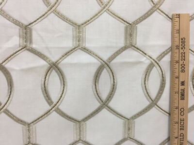 Fabric White Interlocking Taupe Circles Lattice Embroidered 56'' Long Sewing DIY