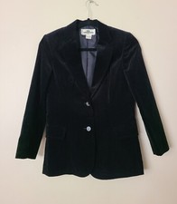 Vtg Women's Black Velvet 2-Button Lined Blazer Size 7/8 Japan Preppy Classic