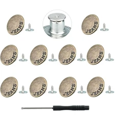 No-Sew Jeans Button Replacement Kit, 10 Sets Metal Snap Tack Buttons with 