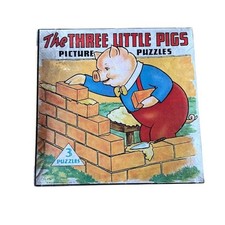 Vintage The Three Little Pigs Picture Puzzles Boxed Set 3 Puzzles