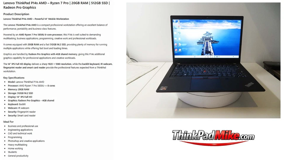 Lenovo ThinkPad P14s G2 · Ryzen 7 PRO 5850U · 20GB · 512GB, photo 4 of 5