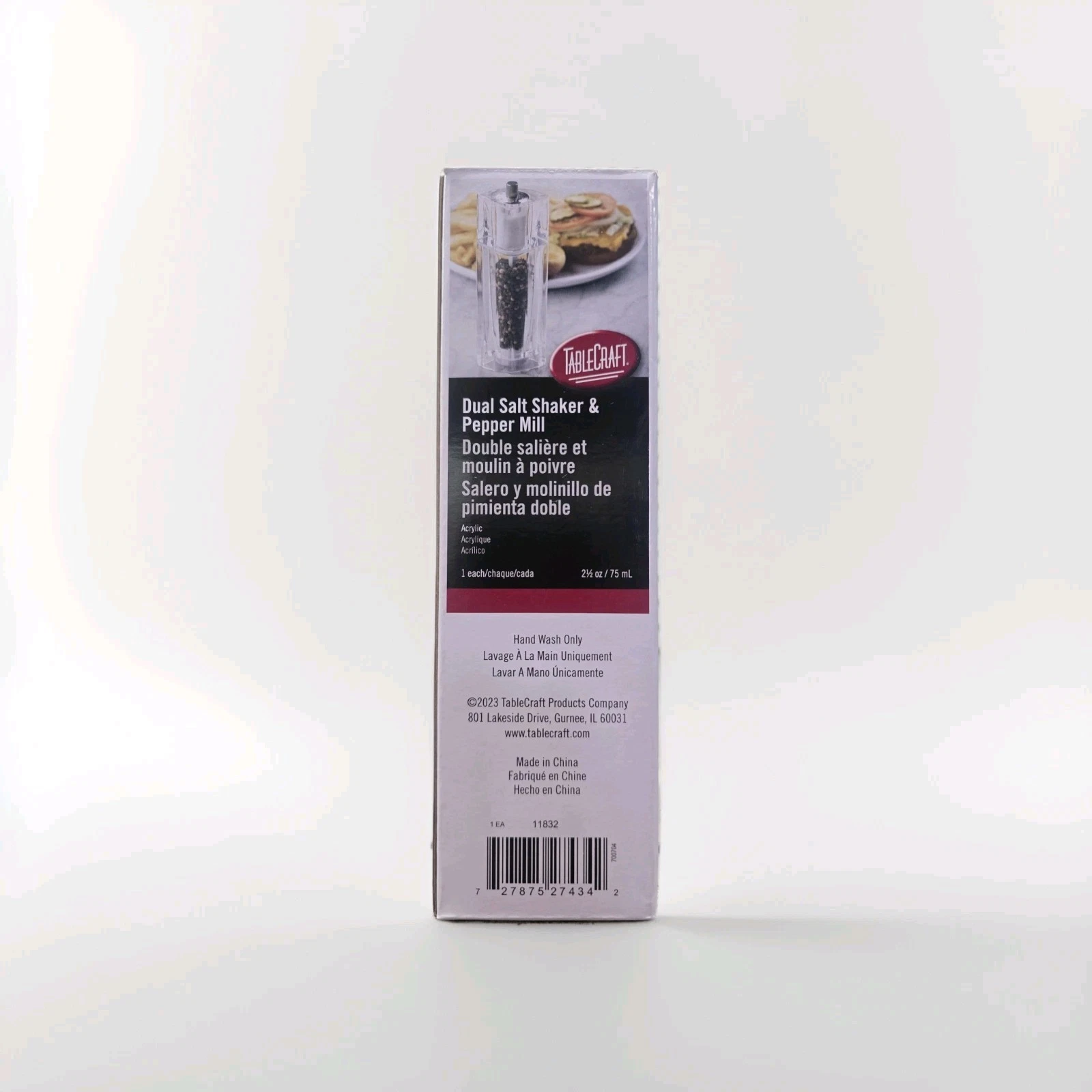 TableCraft Dual Salt Shaker & Pepper Mill – Acrylic – 2½ oz (75 mL) – Model 1183