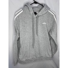 Adidas Essentials 3-Stripes Hoodie Heather Grey White Womens Large Sweatshirt