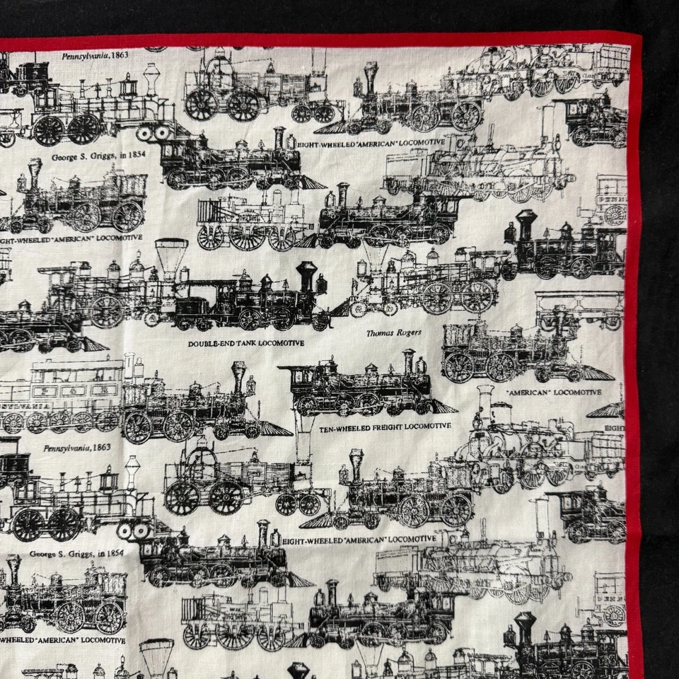 FREE SHIP Vintage 19thc Victorian TRAINS Locomotives 50/50 BANDANA RN 20767 - Image 4 of 4