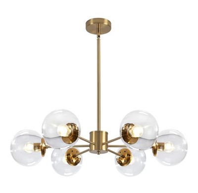 Lighting Modern 6-Light Sputnik Chandelier with Clear Glass Globe Mid Century...