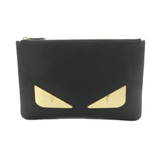 Fendi Bag Bugs Monster Leather Clutch Black OS OH SH Ladies