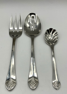 3 Pcs WALLACE ST REGIS- SERVING FORK, SLOTTED SPOON, SUGAR Stainless Flatware