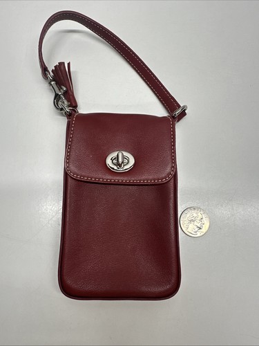 Coach Clutch Turn Lock Leather Wristlet Tassel Bag Red Silver Rare Vintage Small - Picture 7 of 7