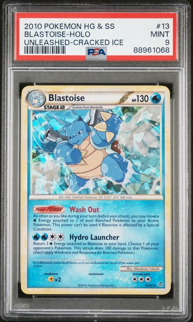 2010 POKEMON HEARTGOLD & SOULSILVER UNLEASHED CRACKED ICE BLASTOISE HOLO PSA 9
