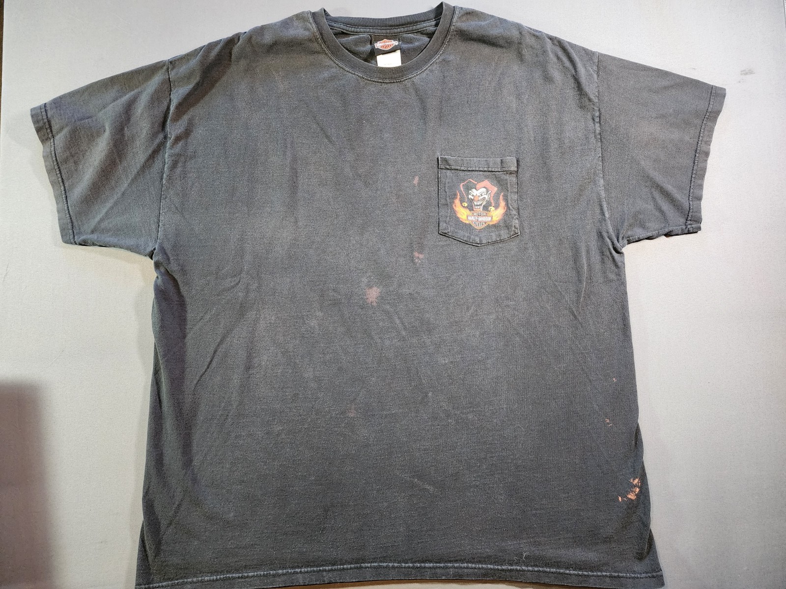Vtg Harley Davidson Short Sleeve T-Shirt 2XL Jester Clown Pocket 90s Eagle Cali