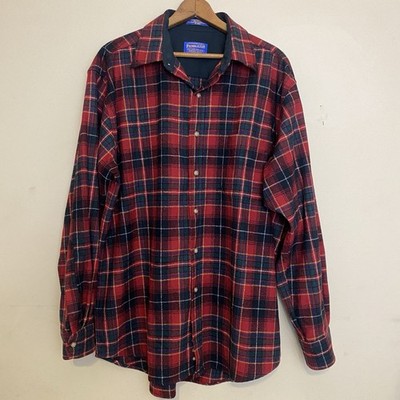 Pendleton 100% Wool Flannel Shirt L Red Plaid Fireside Camp Grunge Mexico