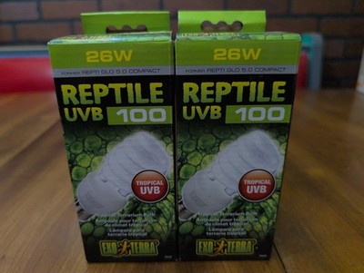 ×2 - Exo Terra Reptile UVB 100 Repti-Glo 5.0 Compact Tropical Terrarium Bulb 26w