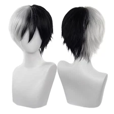 COSPLAZA Cosplay Synthetic Wig Short Black White Unisex Anime Show Party Hair