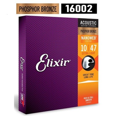 Elixir 16002 Phosphor Bronze Acoustic Guitar Strings NANOWEB Coating 010-.047 OY