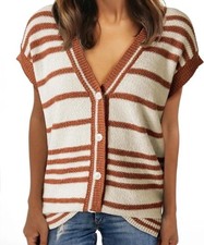 Dokotoo Ivory Brown Sweater Vest Striped V Neck  Cardigan Sweater XL EXTRA LARGE