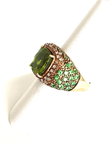 ESTATE 14K YELLOW GOLD PERIDOT,TSAVAORITE,DIAMOND RING - Picture 4 of 6