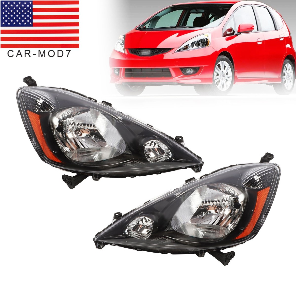 For 2009-2014 Honda FIT Black Housing Headlights Headlamps Pair 09