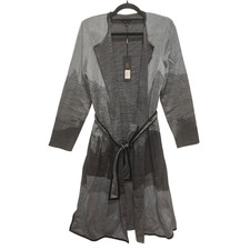 NWT Misook Women's  Gray & Black Open Front Duster Cardigan Leather Trim Medium