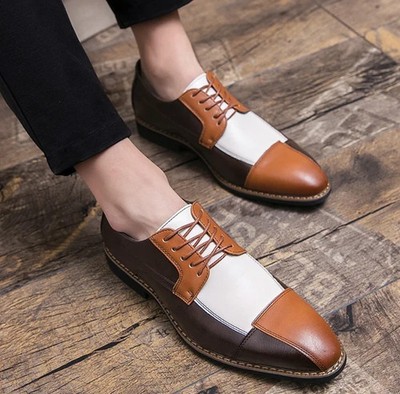 Premium Quality Bespoke Three Tone Leather Derby Lace up Dress Party Shoes
