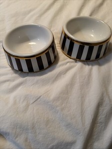 HENRI BENDEL Brown White And Gold Dog Pet Bowl Set Pre-loved Condition