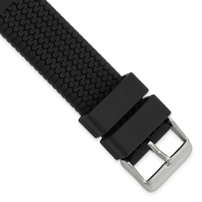 20mm 7.75'' Black Tread Silicone Rubber Silver-tone Buckle Watch Band