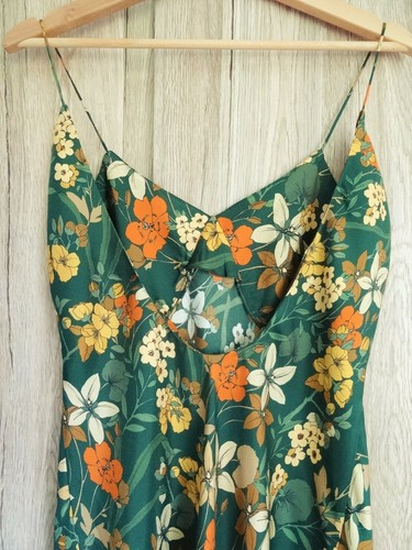 ZARA WOMAN STUDIO GREEN FLORAL PRINT MULBERRY SILK DRESS SIZE XS-S UK 8/10 - Picture 9 of 12