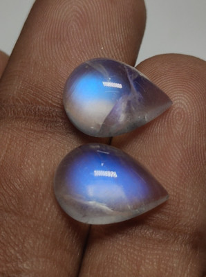 Awesome 8A Quality Natural Rainbow Moonstone, Blue Fire Pear Shape Smooth Cabs.