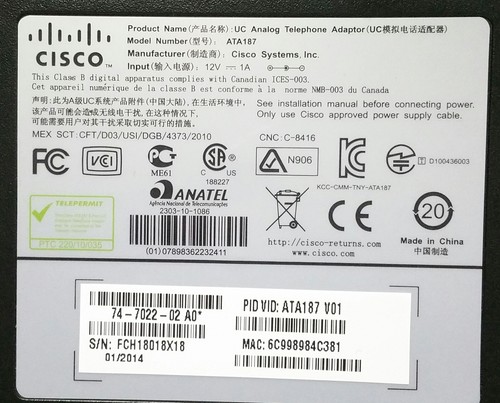Cisco ATA187 2-Port Phone Adapter without Power Supply - 第 3/4 張圖片