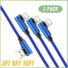 3 Pack 90 Degree Right Angle USB to 8 Pin Cable Charger Cord for iPhone 14 13 12