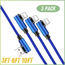 3 Pack 90 Degree Right Angle USB to 8 Pin Cable Charger Cord for iPhone 14 13 12