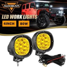 AUXBEAM Pair 4" Round Amber LED Work Light Offroad ATV SUV Driving Fog Lamp