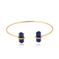 Blue Corundum Gemstone 925 Silver Pencil Women's Cuff Bracelet Jewelry