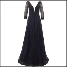 US8 UK10-12 Basix Black Label Evening Gown Navy Black Lace Maxi Dress Ball Gown