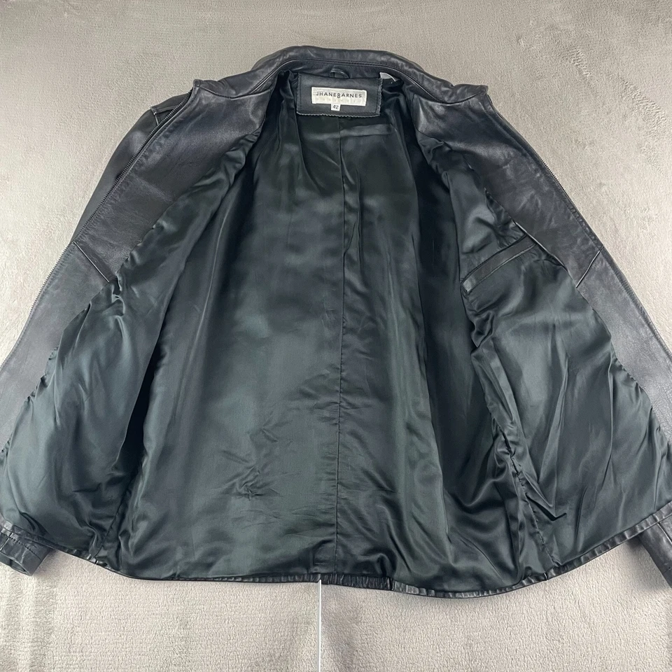 Jhane Barnes Leather Jacket Men 42 Black Full Zip Lined Premium Coat Designer - Image 4 of 4