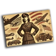 nice vintage woman military uniform retro WW2 Photo Glossy 4 6 in S57