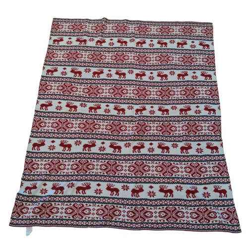 Winter Tapestry Woven Throw Blanket Moose Snowflake Red White Blue 62" x 56"
