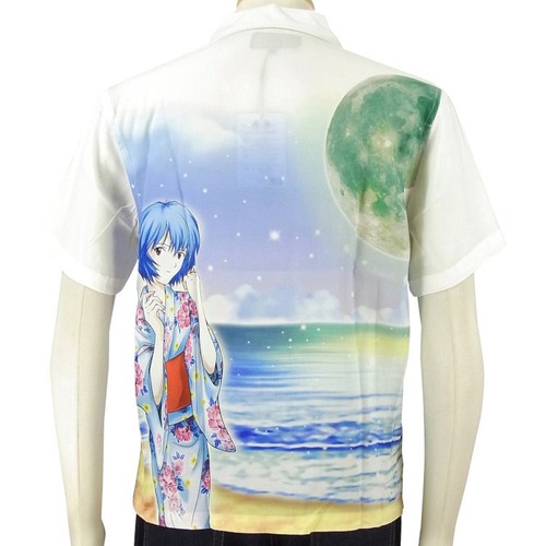 Evangelion x Nishiki Collaboration Rayon Aloha Shirt Rei Ayanami White M Japan - Picture 2 of 3
