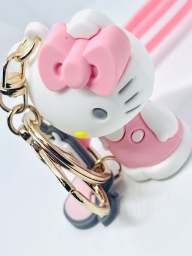 Sanrio Hello Kitty Pink Keychain With Gold Metal And Apple And Milk Charms New - Picture 3 of 4