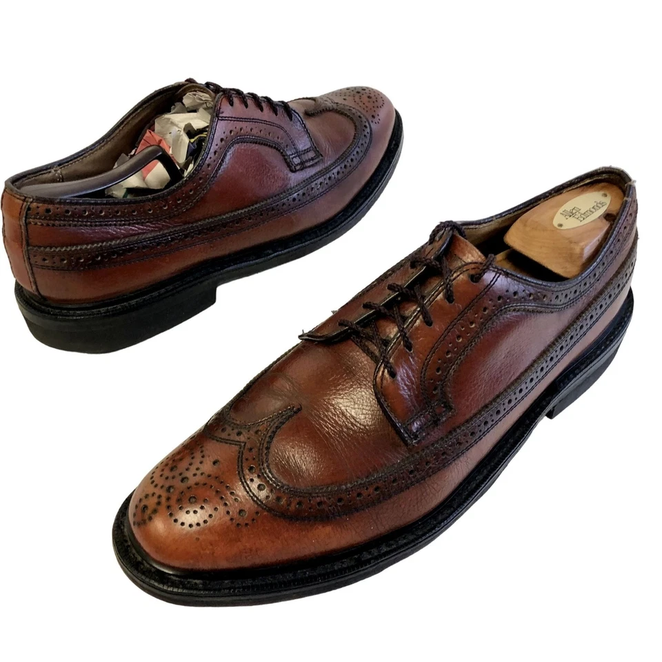 De Colección Años 60 Whisky Guijarro Cuero Gunboat Punta de Ala Vestido Zapato Derby BROGUE Oxford Foto 2 de 4