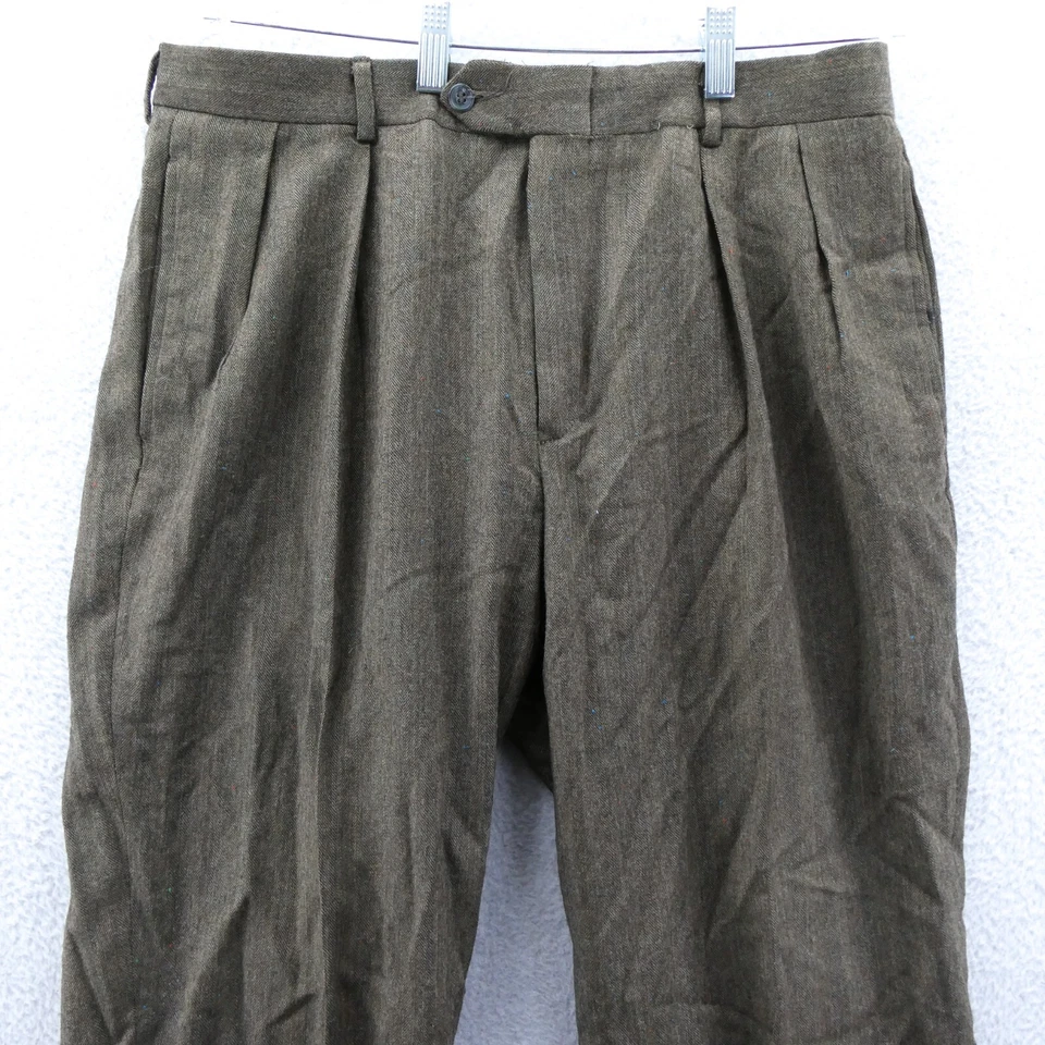 Pantalones de vestir Lands End 35x30 verde pierna recta lana traje pantalones 35 x 30 plisados Foto 3 de 4