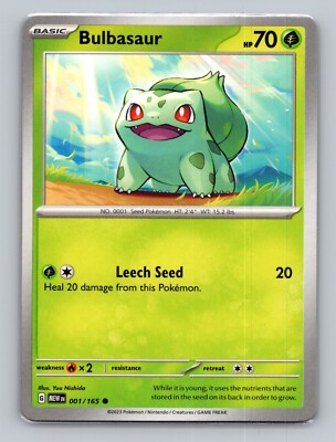 Bulbasaur 001/165 Common NM Pokemon 151 Card MEW EN English US