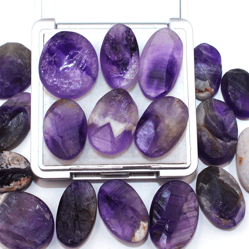 18 Pcs Natural Brazilian Amethyst Raw Face 19mm-24mm Oval Druzy Loose Gemstones - Picture 10 of 13