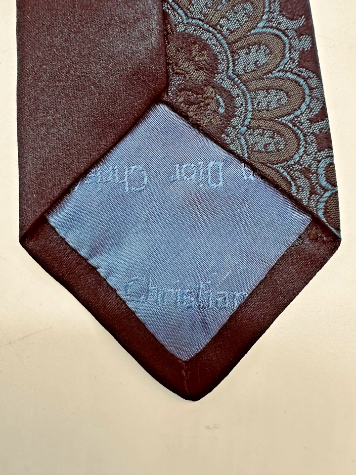 CORBATA CHRISTIAN DIOR Vintage Seda Azul Marino PAISLEY Con Logo FRANCÉS AÑOS 60/70 Foto 4 de 4