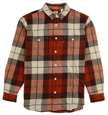 LEVI'S Workwear Plaid Flannel Button Up Shirt sz M Medium Clay Red Beige