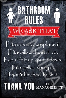 Bathroom Rules v5 Funny Sign Weatherproof Aluminum | eBay