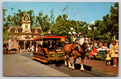 Vintage 1975 Postcard Disneyland Horse-Drawn Streetcar Old Dobbin Main Street H2