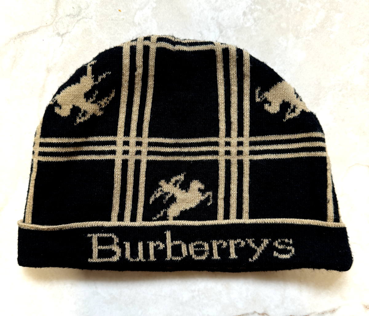 Vintage Rare Burberrys Beanie Hat Knit Cap Beige Black | eBay